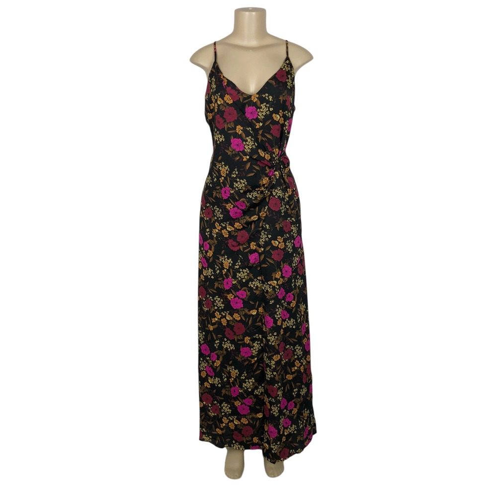 NWT ASTR The Label Floral Print Ruched Satin Maxi Slip Dress Medium Fairy Grunge